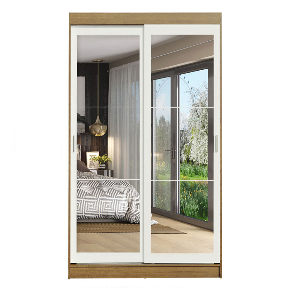 Guarda-Roupa Solteiro Madesa Tokio 2 Portas de Correr de Espelho 2 Gavetas Rustic/Branco