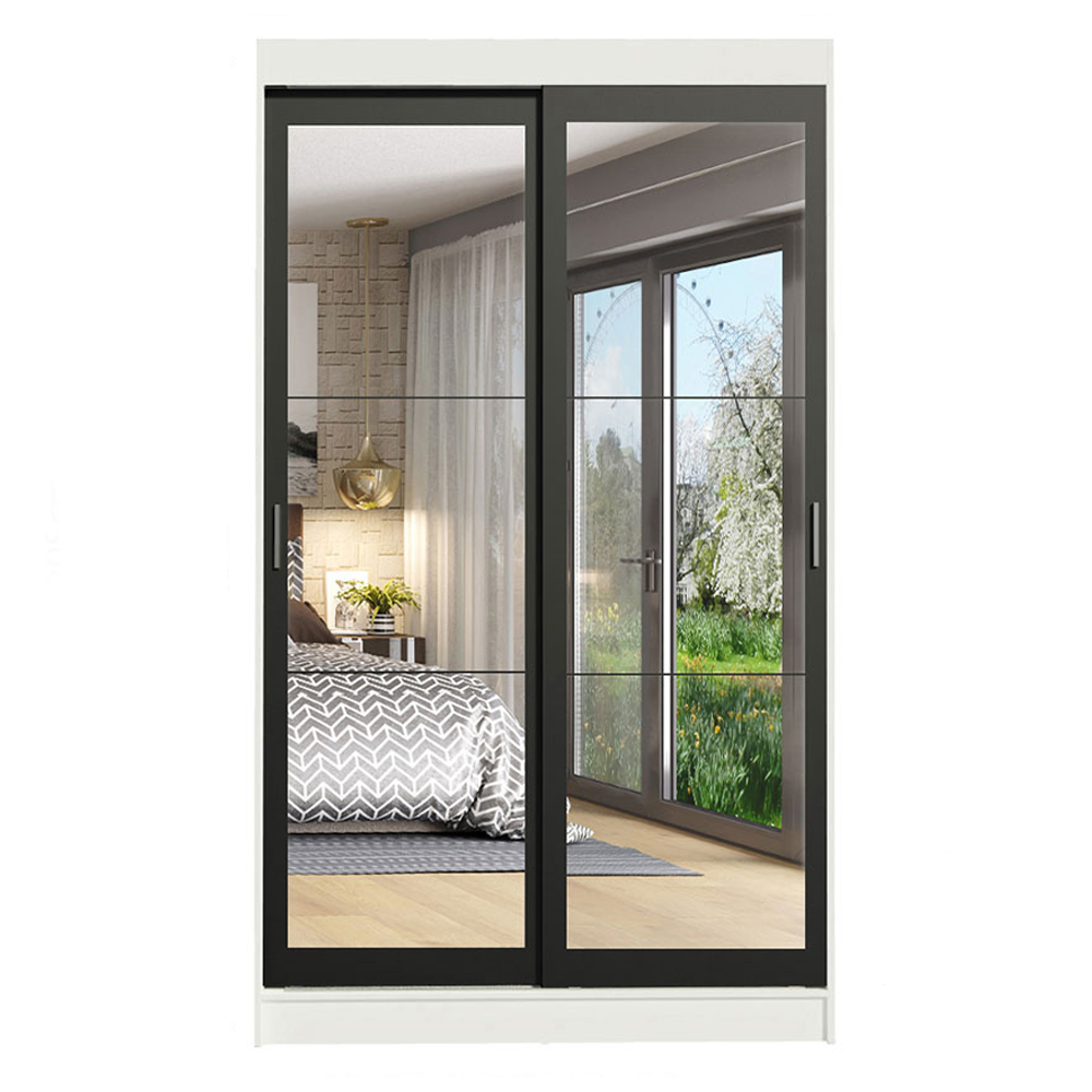 Guarda-Roupa Solteiro Madesa Tokio 2 Portas de Correr de Espelho 2 Gavetas Branco/Preto