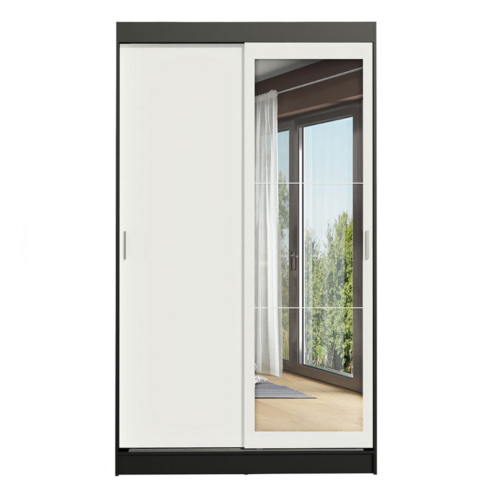 Guarda-Roupa Solteiro Madesa Tokio 2 Portas de Correr com Espelho 2 Gavetas Preto/Branco