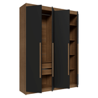 Guarda-Roupa Solteiro 4 Portas Batentes Rustic/Preto/Rustic Venus Madesa