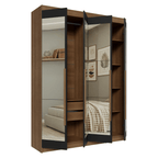 Guarda-Roupa Solteiro 4 Portas Batentes com Espelhos Rustic/Preto/Rustic Venus Madesa