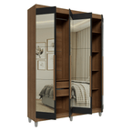 Guarda-Roupa Solteiro com Pés 4 Portas Batentes com Espelhos Rustic/Preto/Rustic Venus Madesa
