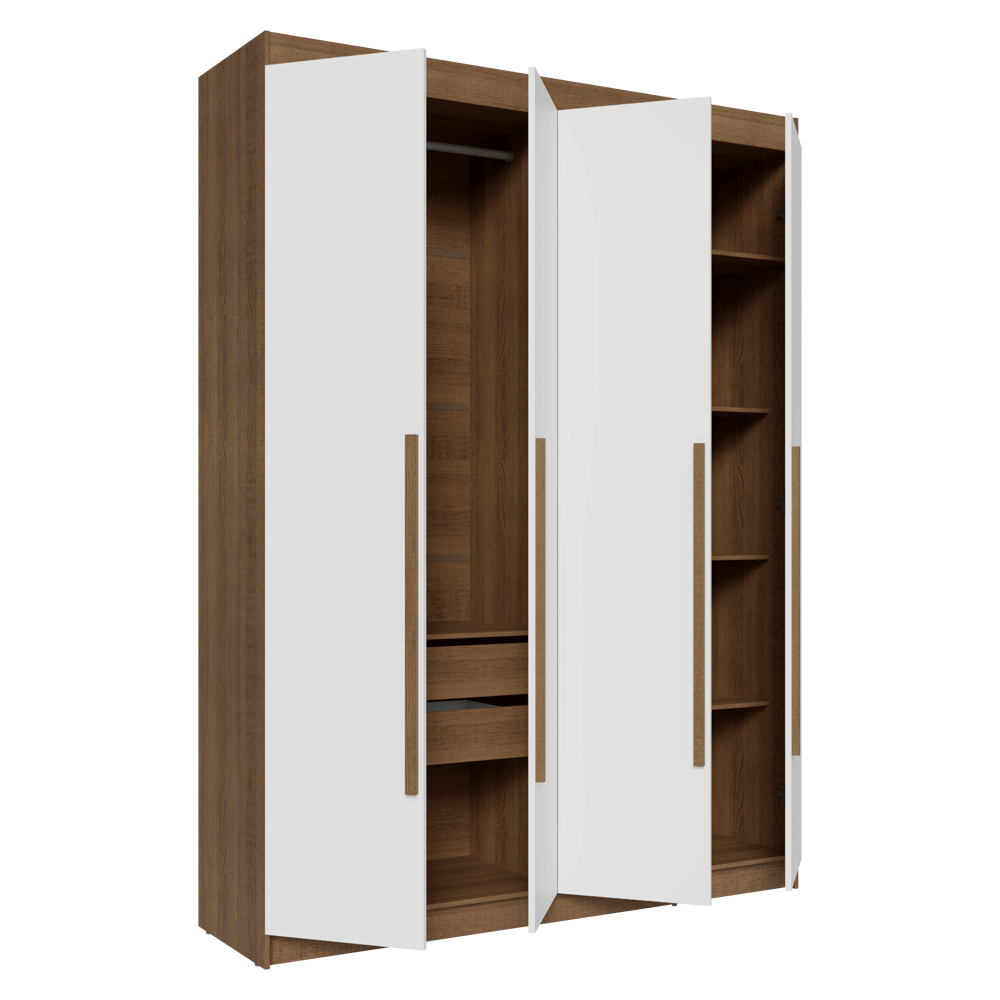 Guarda-Roupa Solteiro 4 Portas Batentes Rustic/Branco/Rustic Venus Madesa