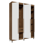 Guarda-Roupa Solteiro com Pés 4 Portas Batentes Rustic/Branco/Rustic Venus Madesa