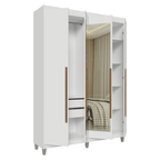 Guarda-Roupa Solteiro com Pés 4 Portas Batentes com Espelho Branco/Branco/Rustic Venus Madesa