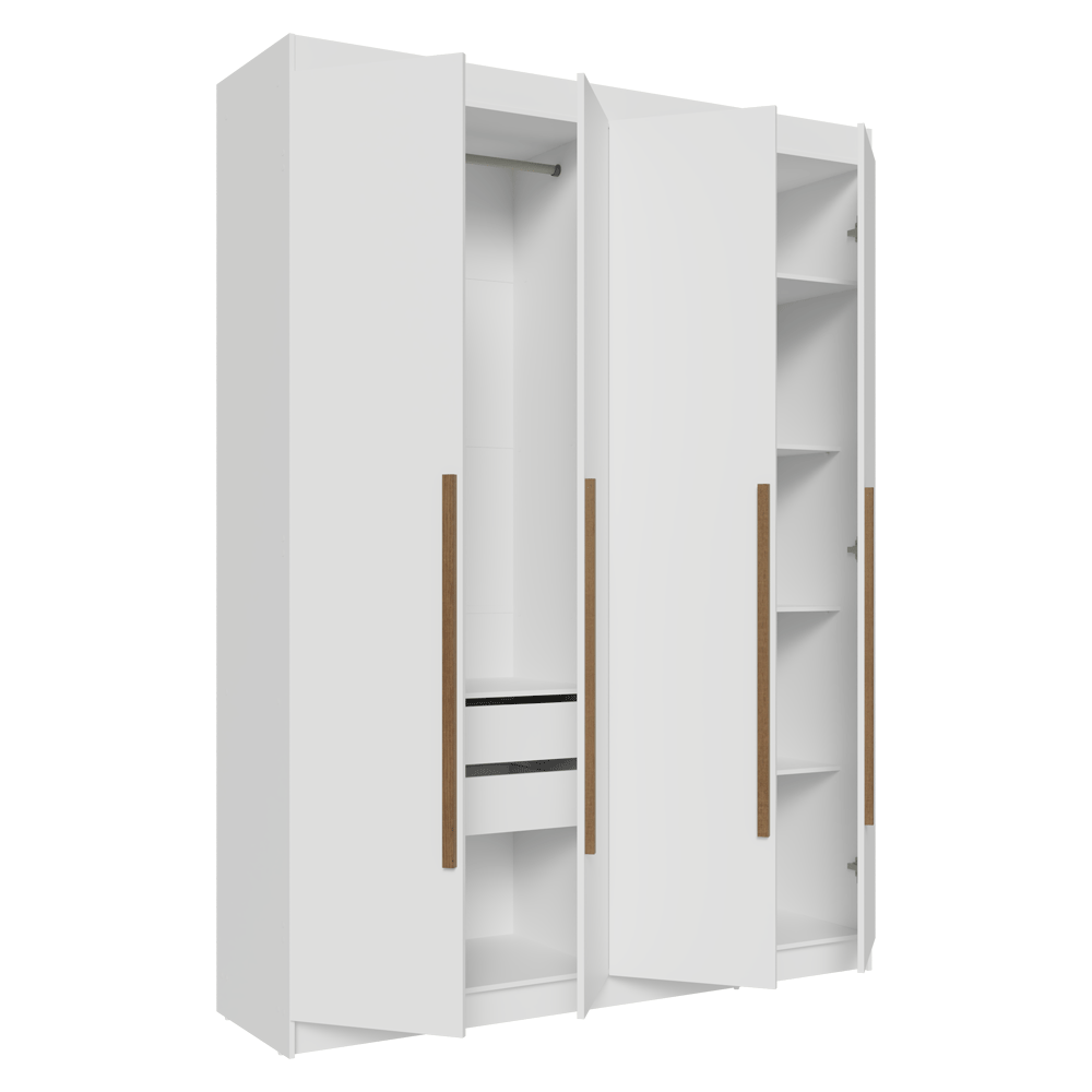 Guarda-Roupa Solteiro 4 Portas Batentes Branco/Branco/Rustic Venus Madesa