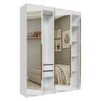 Guarda-Roupa Solteiro 4 Portas Batentes com Espelhos Branco/Branco/Rustic Venus Madesa