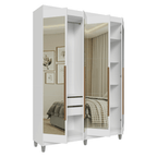 Guarda-Roupa Solteiro com Pés 4 Portas Batentes com Espelhos Branco/Branco/Rustic Venus Madesa