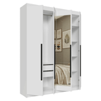 Guarda-Roupa Solteiro 4 Portas Batentes com Espelho Branco/Branco/Preto Venus Madesa