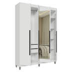 Guarda-Roupa Solteiro com Pés 4 Portas Batentes com Espelho Branco/Branco/Preto Venus Madesa