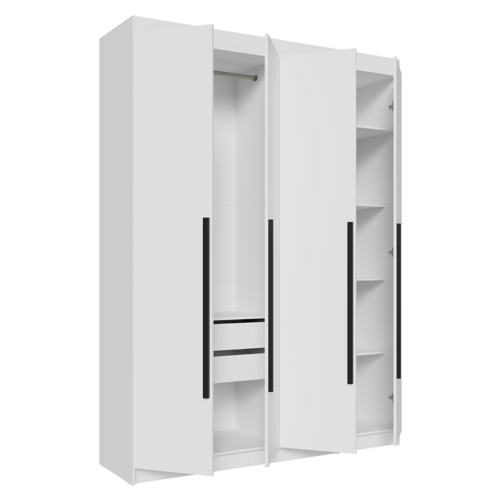 Guarda-Roupa Solteiro 4 Portas Batentes Branco/Branco/Preto Venus Madesa