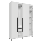 Guarda-Roupa Solteiro com Pés 4 Portas Batentes Branco/Branco/Preto Venus Madesa