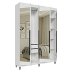 Guarda-Roupa Solteiro com Pés 4 Portas Batentes com Espelhos Branco/Branco/Preto Venus Madesa
