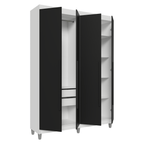 Guarda-Roupa Solteiro com Pés 4 Portas Batentes Branco/Preto/Preto Venus Madesa