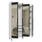 Guarda-Roupa Solteiro com Pés 4 Portas Batentes com Espelhos Branco/Preto/Preto Venus Madesa