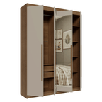 Guarda-Roupa Solteiro 4 Portas Batentes com Espelho Rustic/Crema/Rustic Venus Madesa