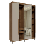 Guarda-Roupa Solteiro com Pés 4 Portas Batentes com Espelho Rustic/Crema/Rustic Venus Madesa