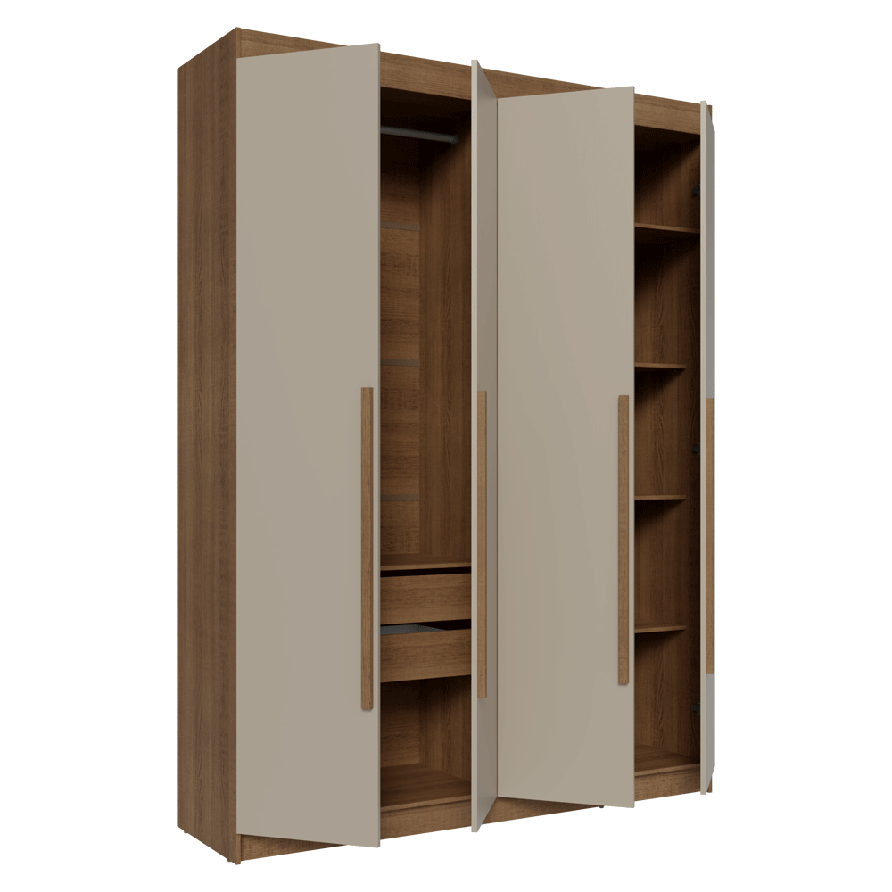 Guarda-Roupa Solteiro 4 Portas Batentes Rustic/Crema/Rustic Venus Madesa