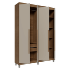 Guarda-Roupa Solteiro com Pés 4 Portas Batentes Rustic/Crema/Rustic Venus Madesa