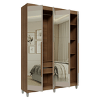 Guarda-Roupa Solteiro com Pés 4 Portas Batentes com Espelhos Rustic/Crema/Rustic Venus Madesa