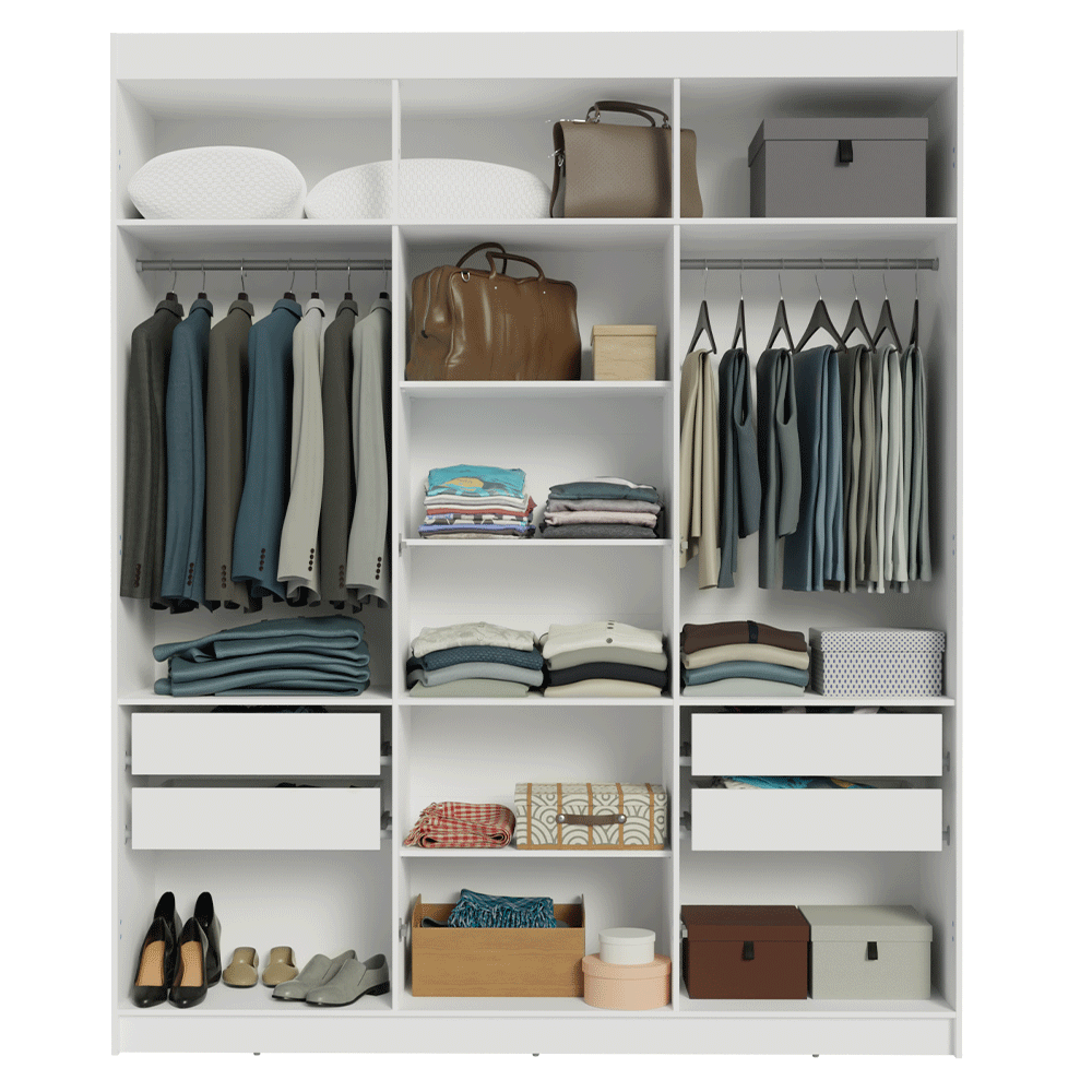 Guarda-Roupa Casal 6 Portas Batentes Branco/Branco/Rustic Venus Madesa