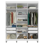 Guarda-Roupa Casal com Pés 6 Portas Batentes com Espelho Branco/Branco/Preto Venus Madesa