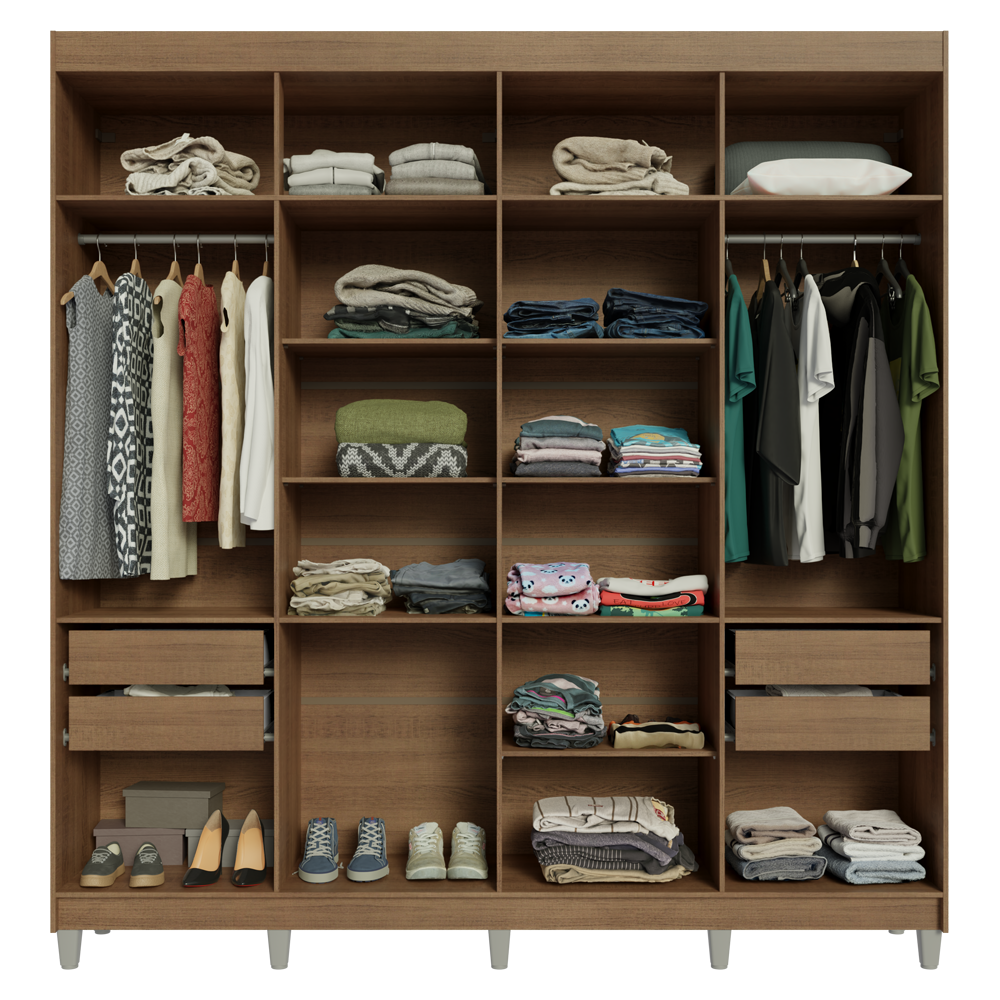 Guarda-Roupa Casal com Pés 8 Portas Batentes Rustic/Preto/Rustic Venus Madesa