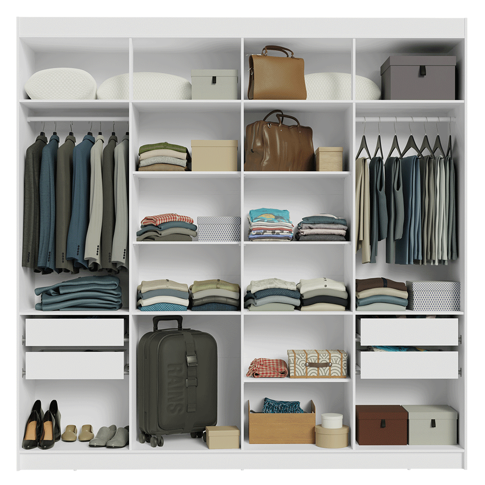 Guarda-Roupa Casal 8 Portas Batentes com Espelho Branco/Branco/Preto Venus Madesa