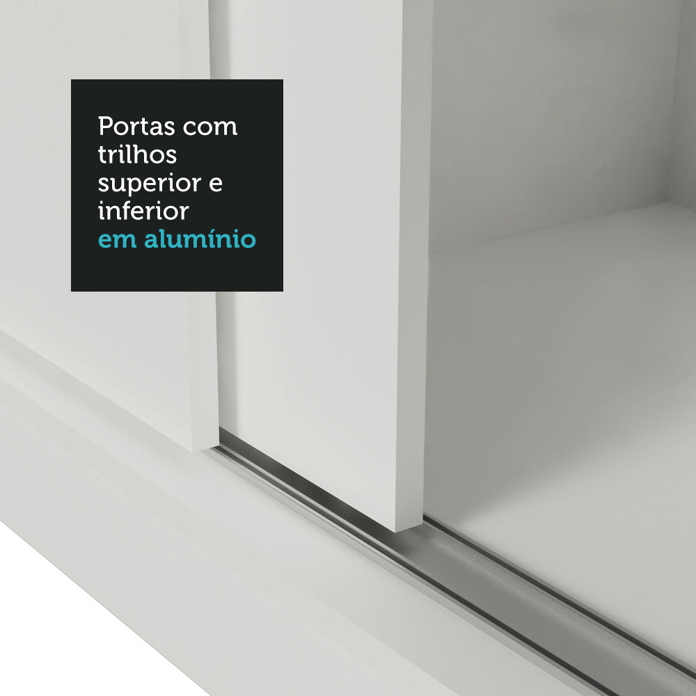 Guarda-Roupa Casal 3 Portas de Correr de Espelho Branco Nobre Madesa