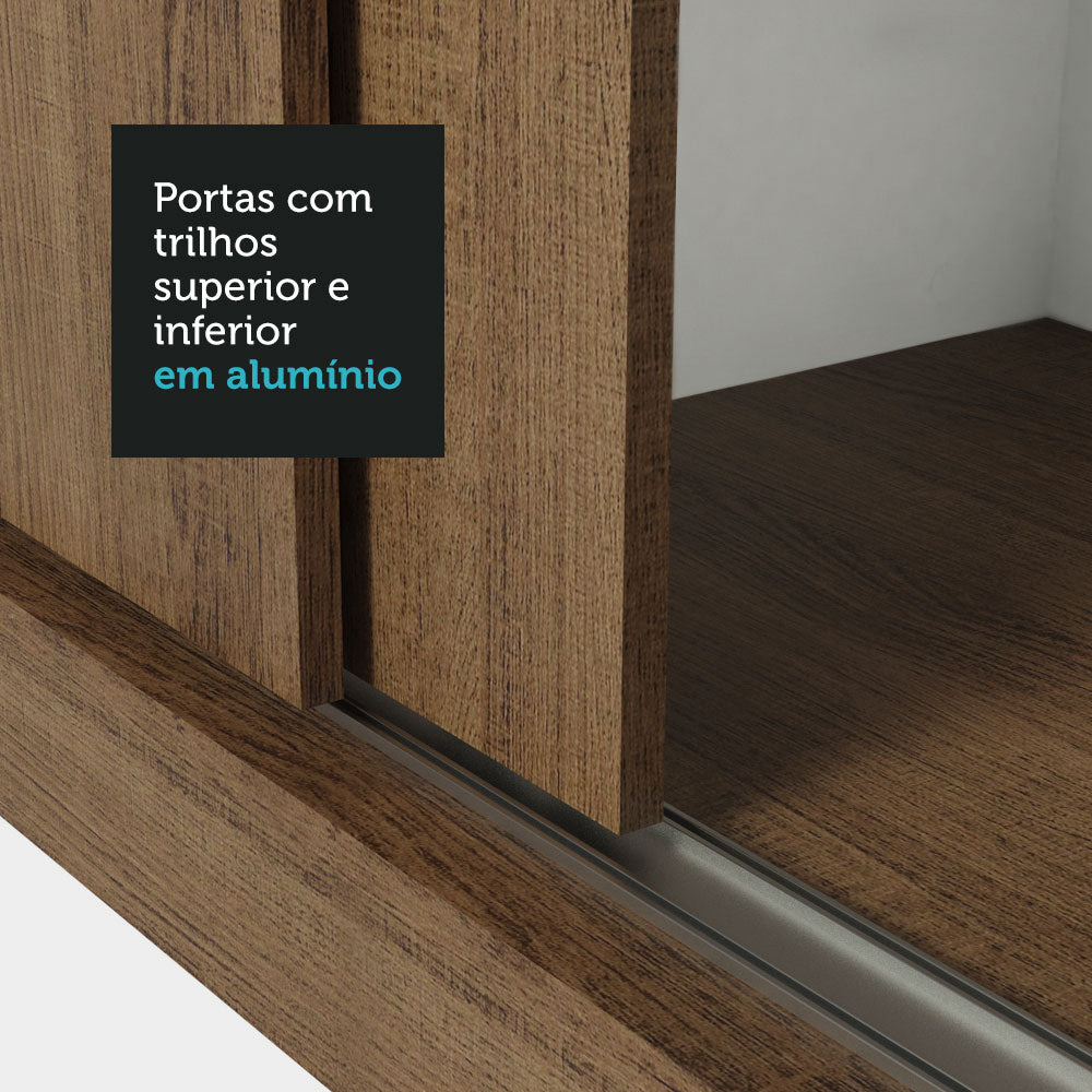 Guarda-Roupa Casal 3 Portas de Correr com Espelhos 2 Gavetas Rustic Sublime Madesa