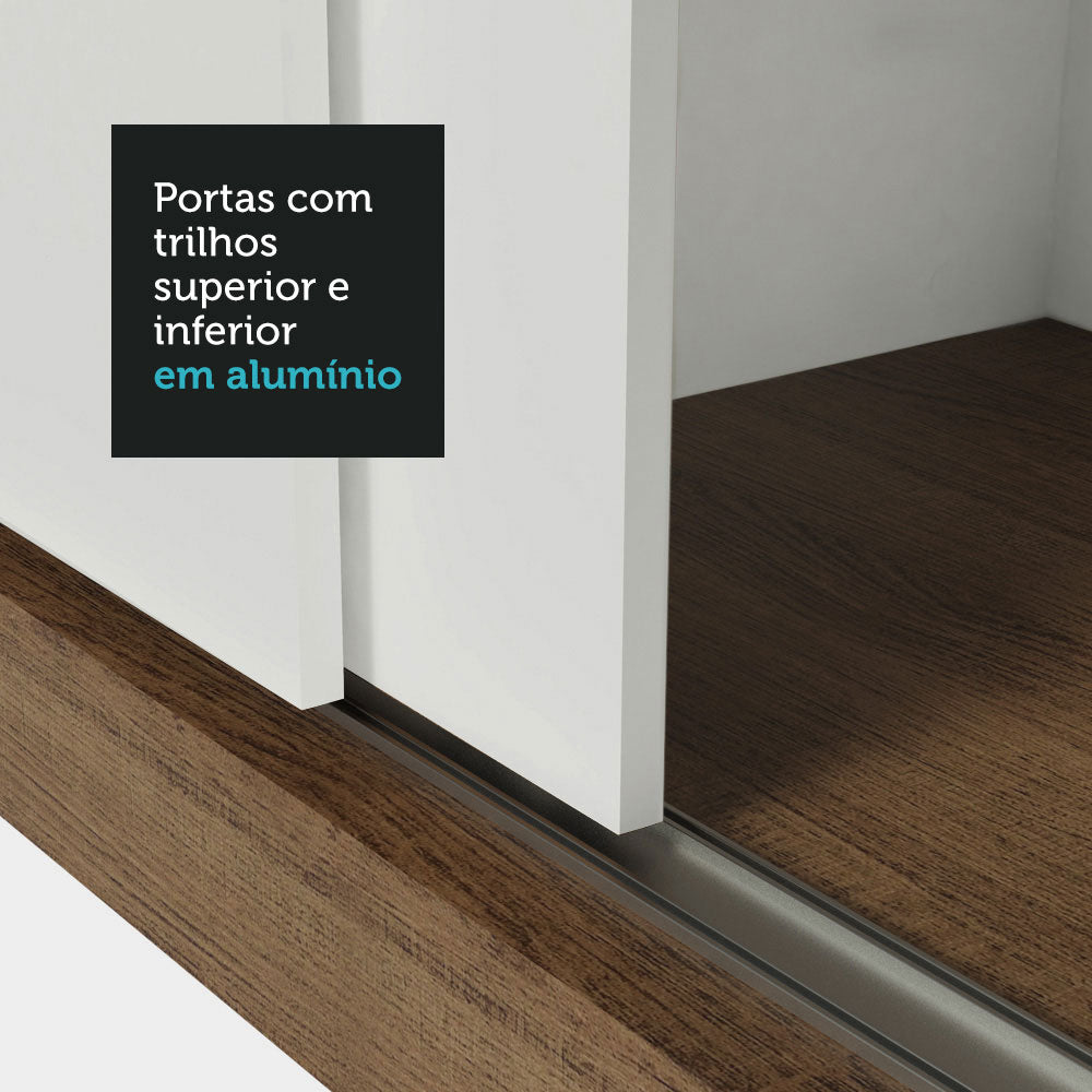 Guarda-Roupa Casal 3 Portas de Correr com Espelho Rustic/Branco Nobre Madesa