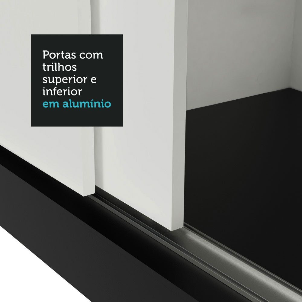 Guarda-Roupa Casal 3 Portas de Correr Preto/Branco Sublime Madesa