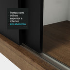 Guarda-Roupa Casal 3 Portas de Correr com Espelho Rustic/Preto Nobre Madesa