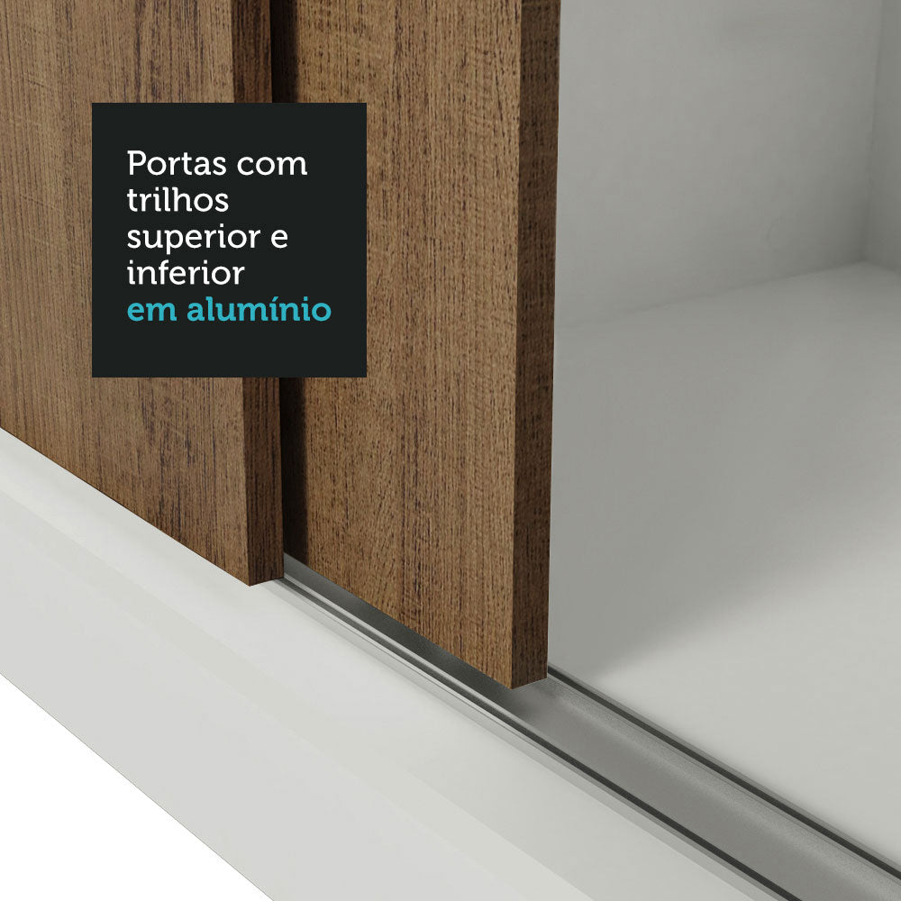 Guarda-Roupa Casal 3 Portas de Correr com Espelho 4 Gavetas Branco/Rustic Sublime Plus Madesa