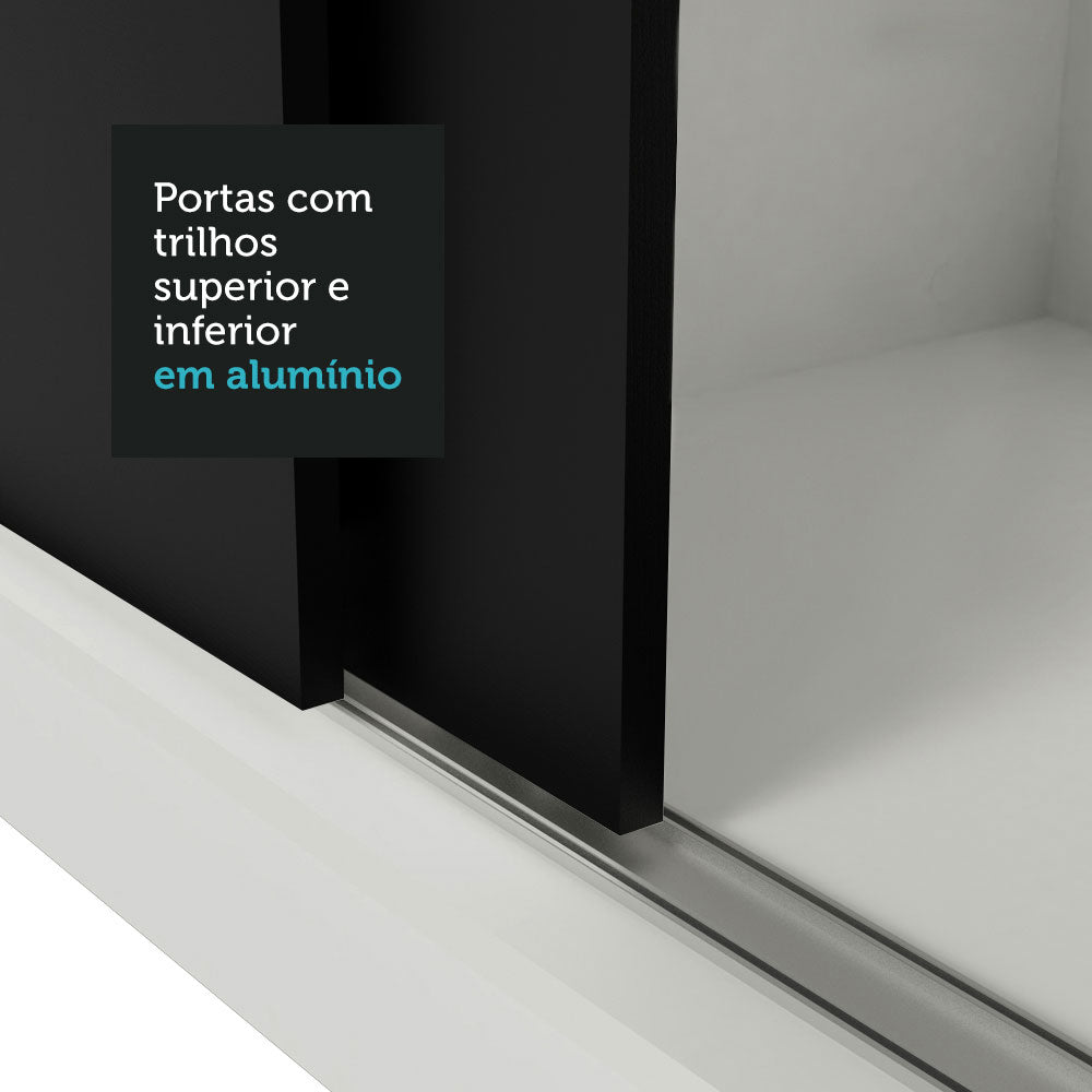 Guarda-Roupa Solteiro 2 Portas de Correr 2 Gavetas Branco/Preto Vivare Madesa