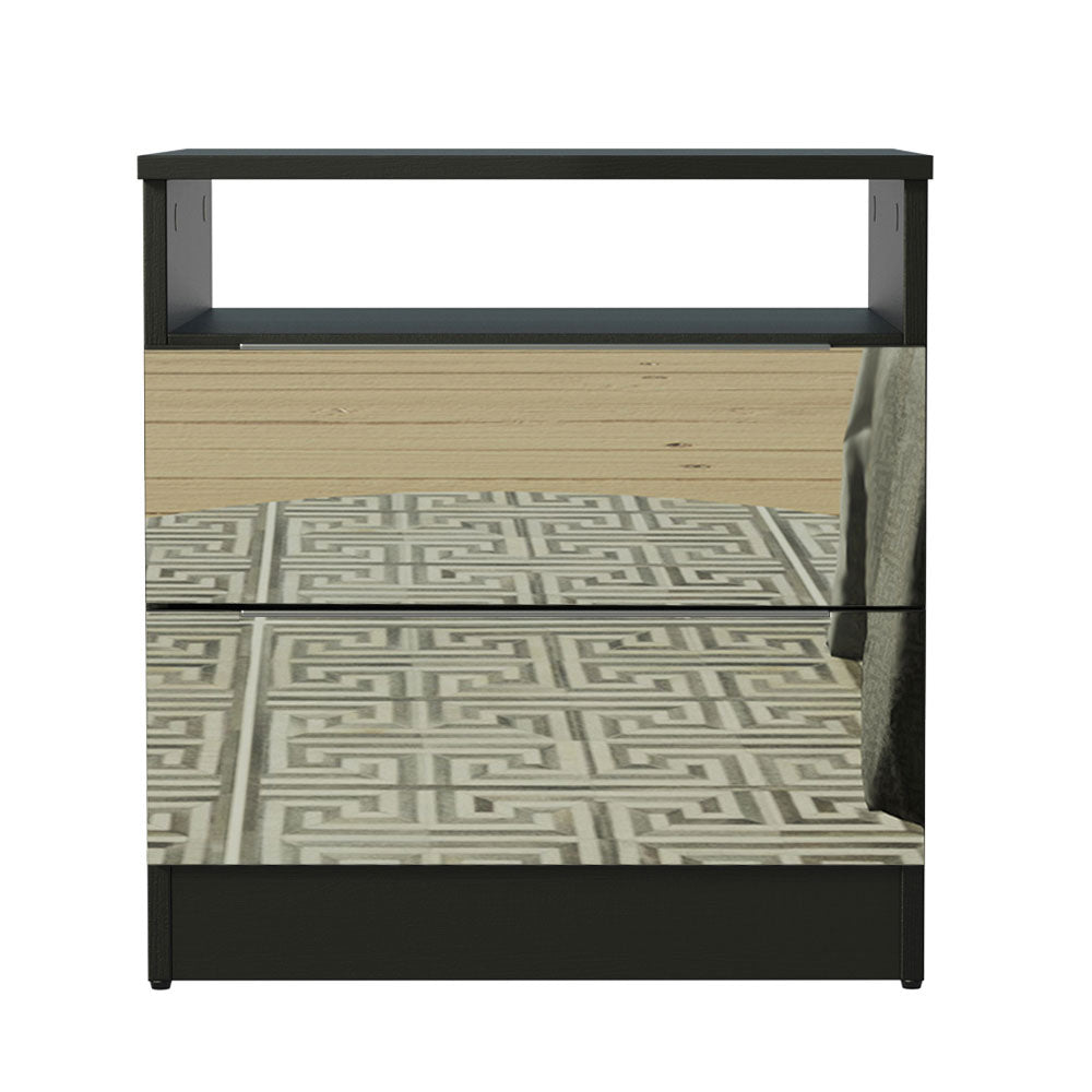 Mesa de Cabeceira Madesa 3227 2 Gavetas com Espelho Preto