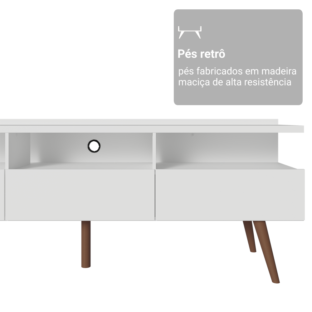 Rack para TV até 65 Polegadas Madesa Londres com Pés Retro Branco