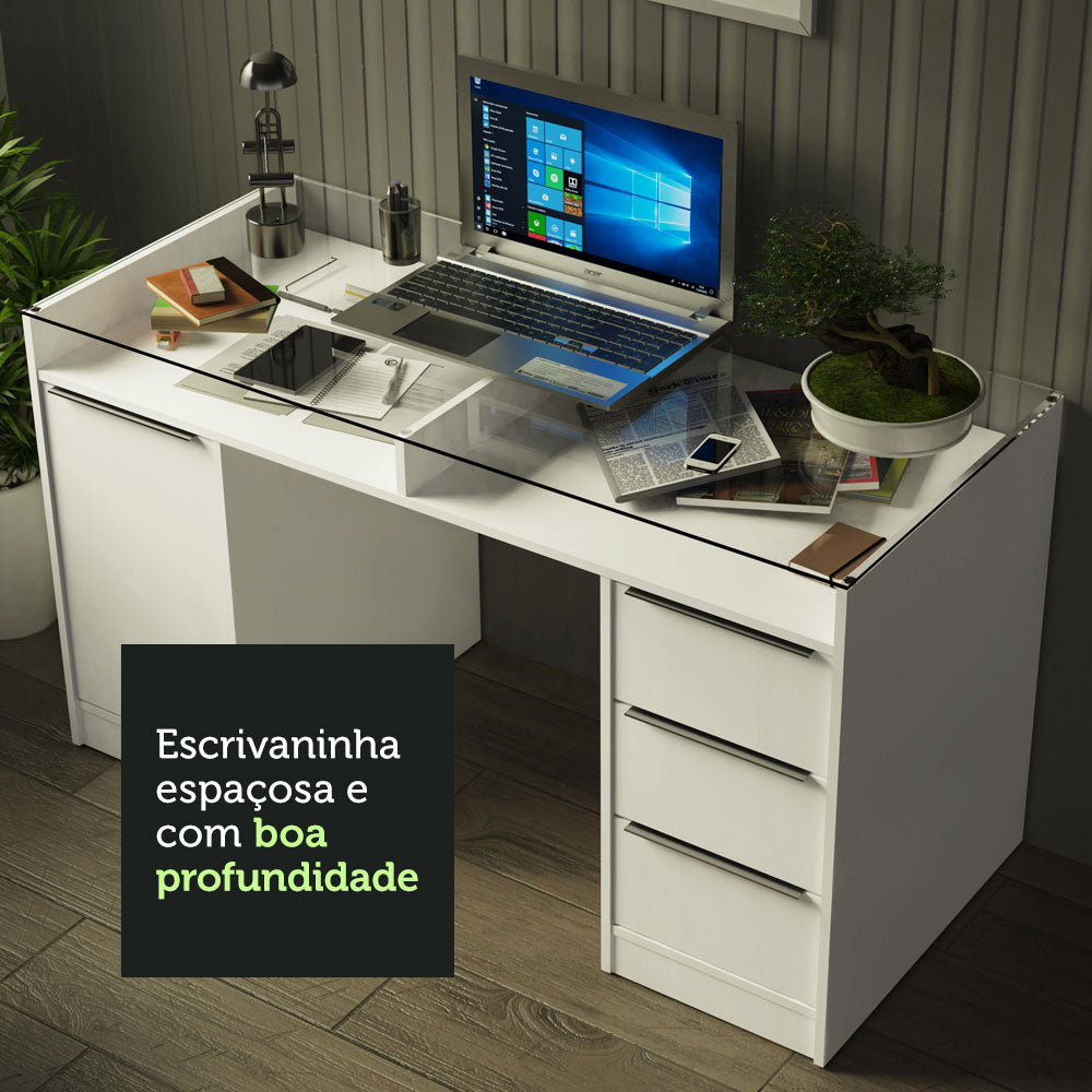 Escrivaninha 1 Porta e 3 Gavetas Madesa Chicago Branco