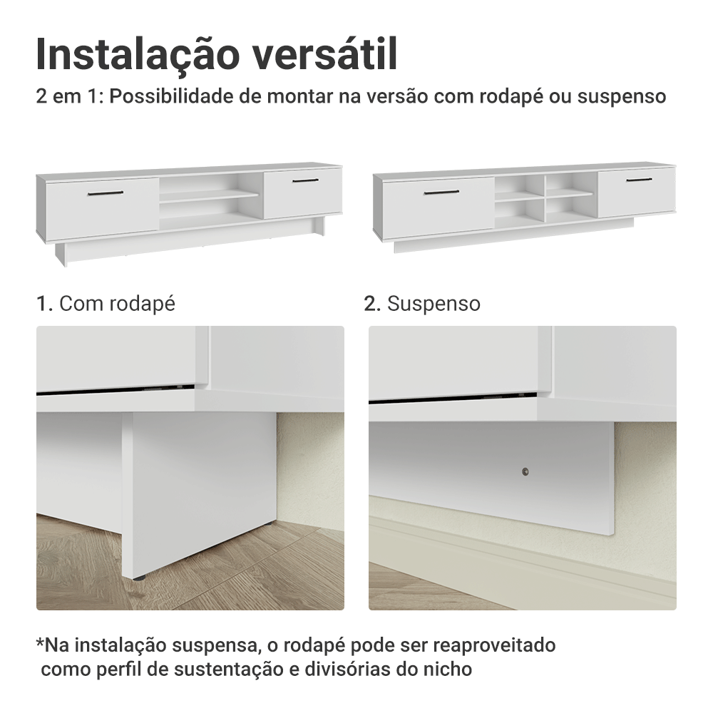 Rack Suspenso para TV até 80 Polegadas 218 cm 2 Portas Branco Agata Madesa