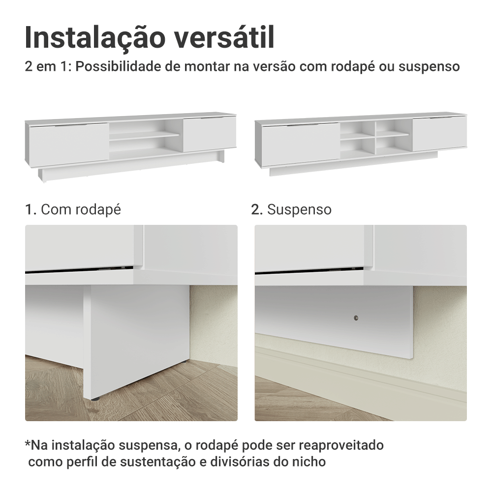 Rack para TV até 80 Polegadas 218 cm 2 Portas Branco Stella Madesa