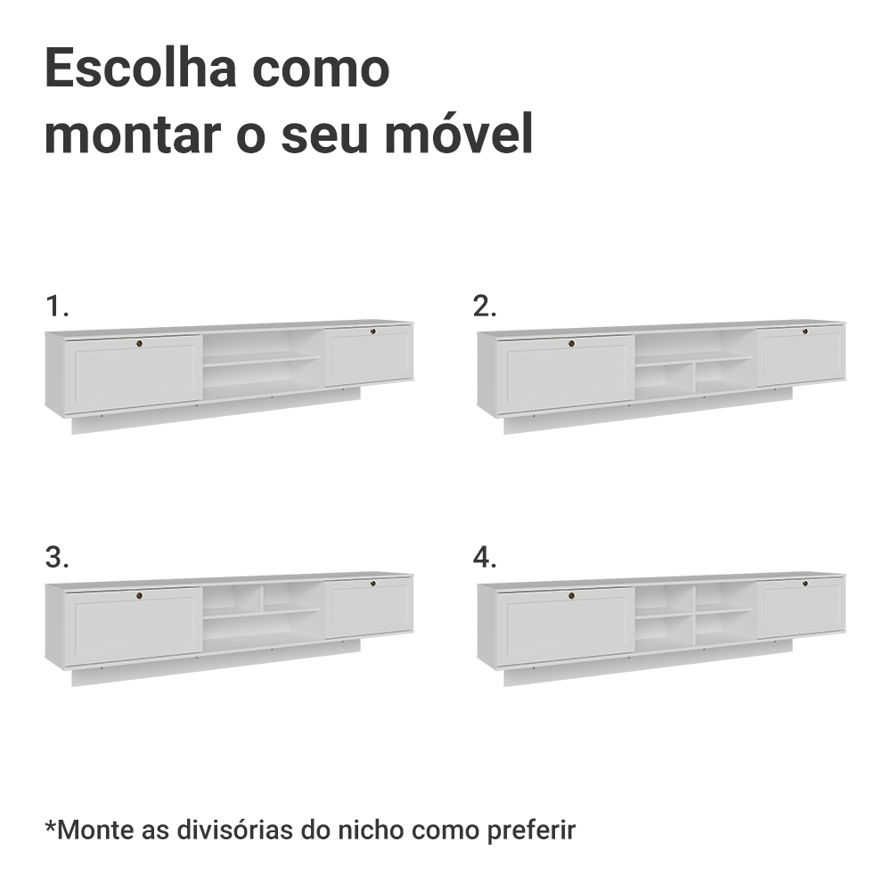 Rack Suspenso para TV até 80 Polegadas 218 cm 2 Portas Branco Vik Madesa