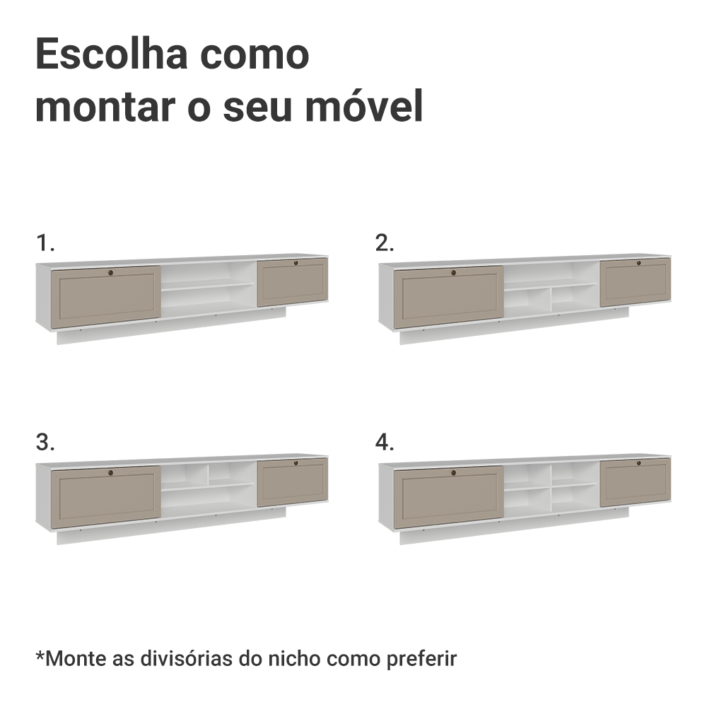 Rack Suspenso para TV até 80 Polegadas 218 cm 2 Portas Branco/Crema Vik Madesa