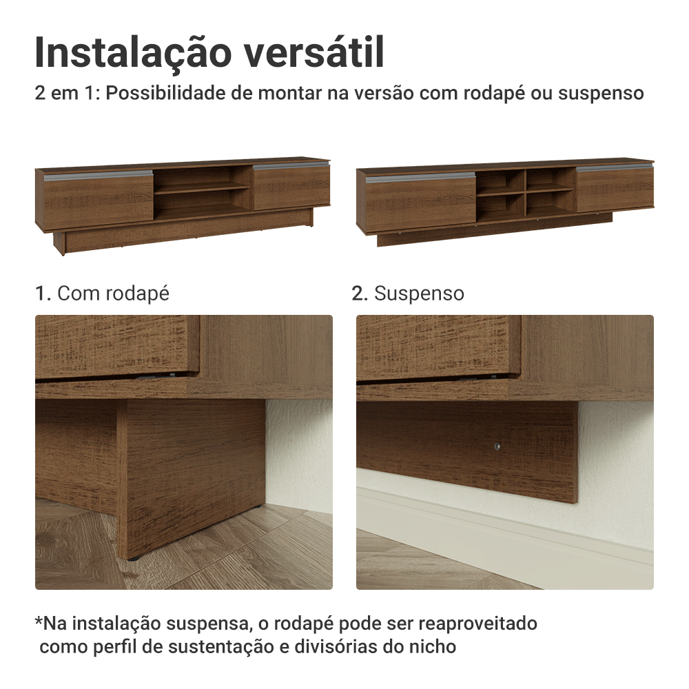 Rack para TV até 80 Polegadas 218 cm 2 Portas Rustic Glamy Madesa