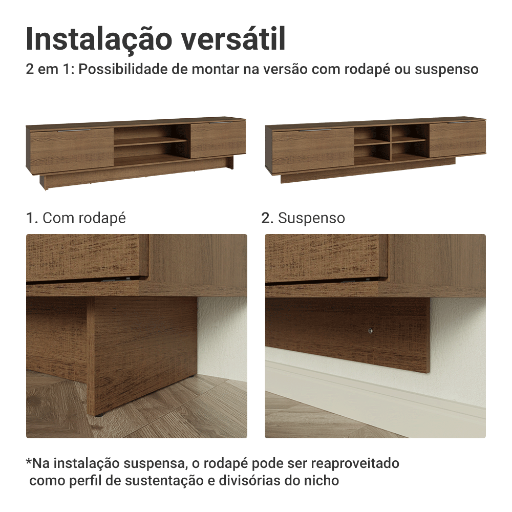 Rack para TV até 80 Polegadas 218 cm 2 Portas Rustic Stella Madesa