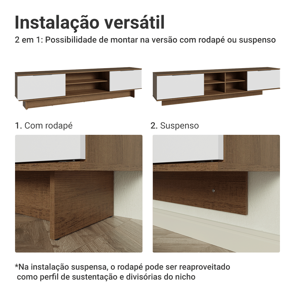 Rack para TV até 80 Polegadas 218 cm 2 Portas Rustic/Branco Stella Madesa
