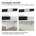 Rack Suspenso para TV até 80 Polegadas 218 cm 2 Portas Branco/Preto Lux Madesa