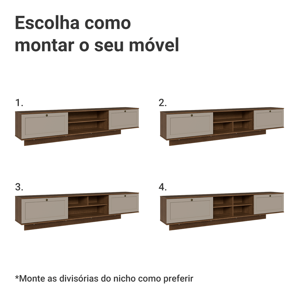 Rack Suspenso para TV até 80 Polegadas 218 cm 2 Portas Rustic/Crema Vik Madesa