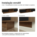 Rack para TV até 80 Polegadas 218 cm 2 Portas Rustic/Preto Glamy Madesa