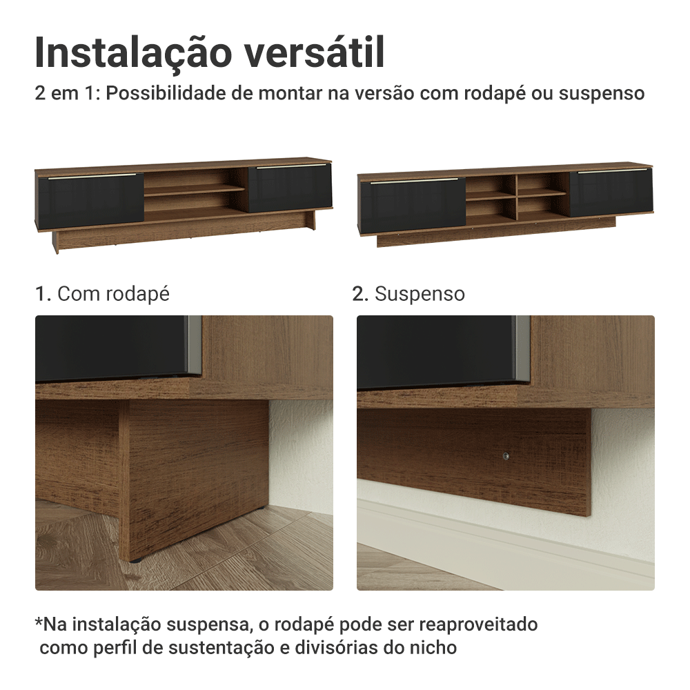 Rack Suspenso para TV até 80 Polegadas 218 cm 2 Portas Rustic/Preto Lux Madesa