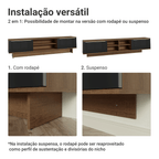 Rack Suspenso para TV até 80 Polegadas 218 cm 2 Portas Rustic/Preto Lux Madesa